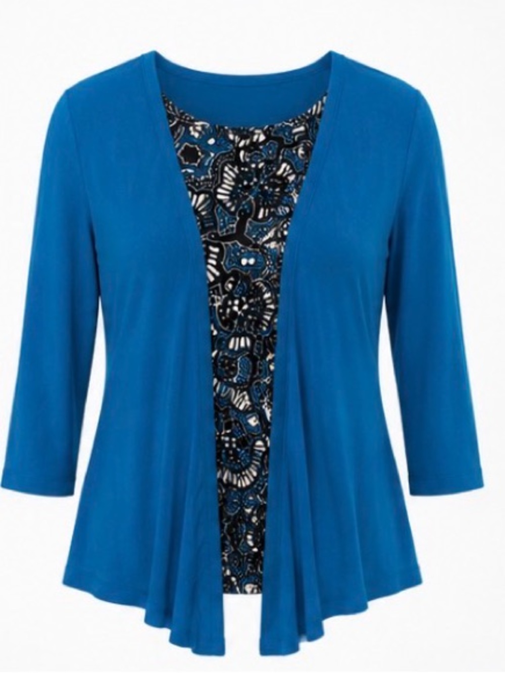 [Sag Harbor] Turquoise 2-in-1 Floral Print Open Front Cardigan Size S